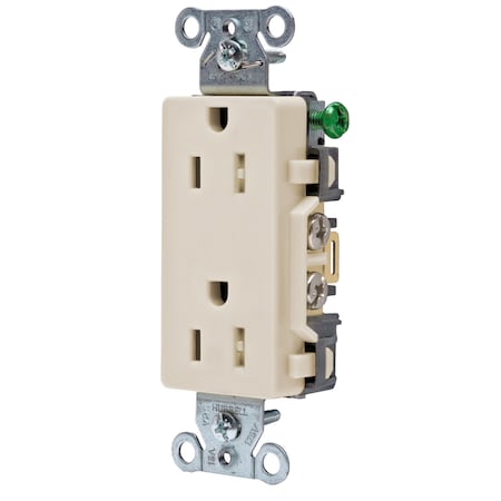 Hubbell Wiring Device-Kellems Straight Blade Receptacle, 5-15R, 15 A, 125V AC, 2 Pole, 3 Wire, Flush Mount, Grounded DR15LATR